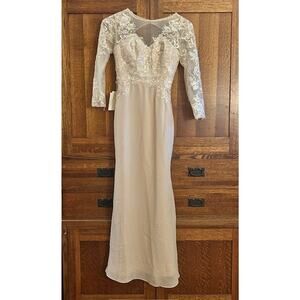 LanTing Mother of Bride Dress Size 0 NEW Long Formal Gown Lace Sheer Ivory Blush